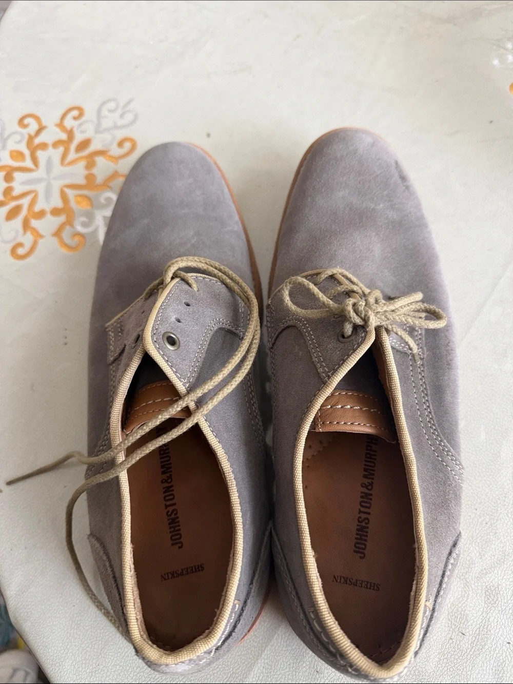 Johnston & Murphy Gray Suede Derby Shoes with Tan Trim